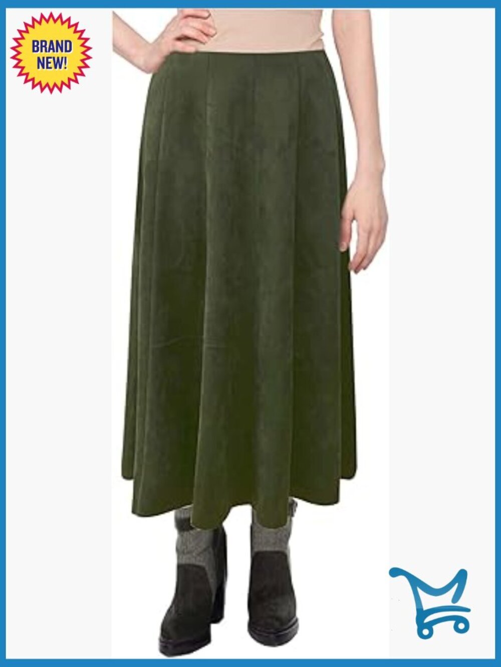Midi Faux Suede Flare Skirt with Stretch Panel Western Style